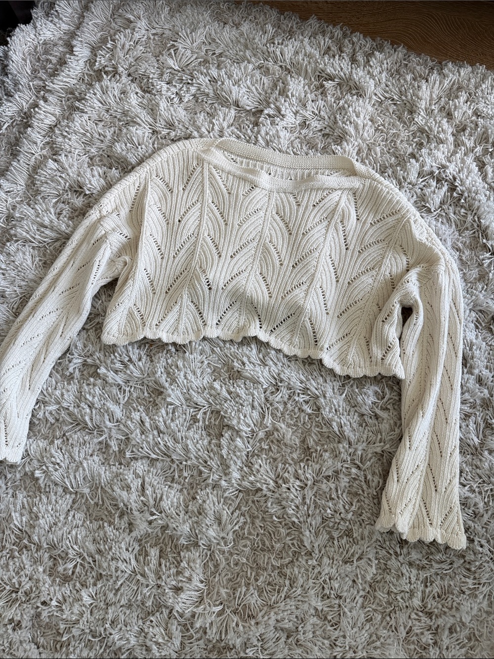 Cream Cropped Open-Knit Sweater - Women